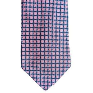 New Frangi Silk Tie Made in Italy Navy Pink Geometric Pattern Luxury Necktie